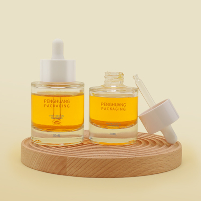 Le compte-gouttes en verre de sérum d'huile d'OEM 1oz met l'épaule en bouteille 50ml plate