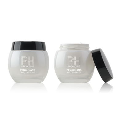Conteneur facial bleu en verre givré fait sur commande de luxe de crème du pot 30g 50g 120g de crème avec le chapeau