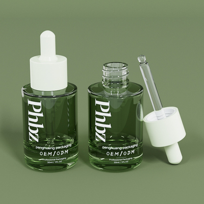 Bouteille verte en verre de luxe de sérum de bouteilles de compte-gouttes d'OEM 30ML 1oz