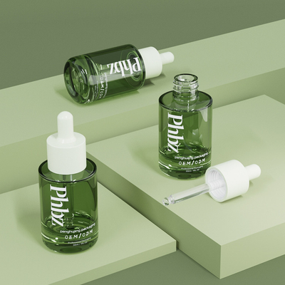 Bouteille verte en verre de luxe de sérum de bouteilles de compte-gouttes d'OEM 30ML 1oz