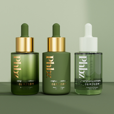 Le compte-gouttes de fantaisie en verre imprimé du sérum 1oz met en bouteille pour l'emballage cosmétique