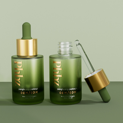 Le compte-gouttes de fantaisie en verre imprimé du sérum 1oz met en bouteille pour l'emballage cosmétique