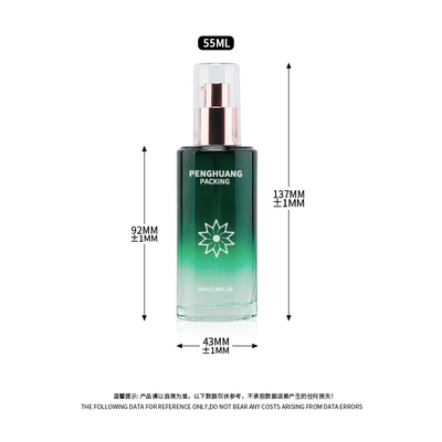 la bouteille de lotion en verre de la beauté 55ml a givré la lotion le cadeau que cosmétique de bouteille a placé le vert d'emballage de soins de la peau