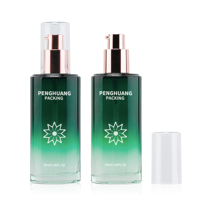 la bouteille de lotion en verre de la beauté 55ml a givré la lotion le cadeau que cosmétique de bouteille a placé le vert d'emballage de soins de la peau