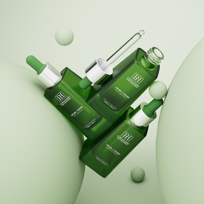 30 ml 1 oz de verre vert avec gouttelette de sérum vide