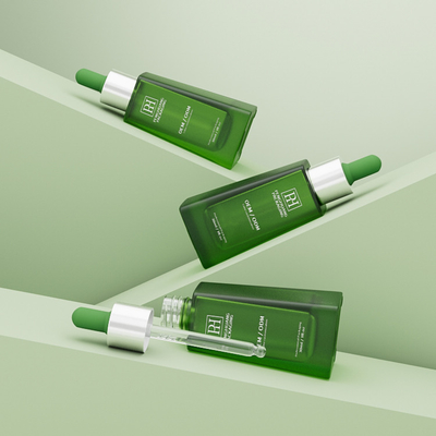 30 ml 1 oz de verre vert avec gouttelette de sérum vide