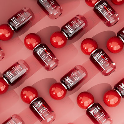 Flacon cosmétique vide en verre dégradé rouge de 30 ml / 1 oz avec bouchon à bille ronde, emballage de soins de la peau personnalisé couleur OEM ODM pour lotion et huile essentielle