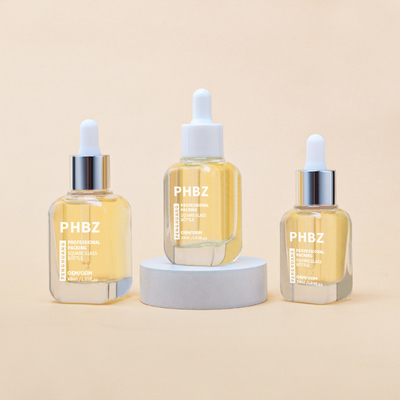 Bouteilles à goutte à goutte de sérum en verre carré de 10 ml, 20 ml, 30 ml et 40 ml avec pipette