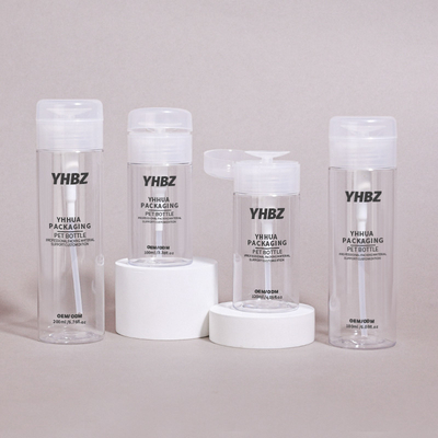 Bouteilles en plastique rondes personnalisables de 100 ml à 500 ml pour démaquillant et tonifiant