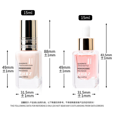 Bouteille en verre à fondation carrée transparente 15 ml Taille de l' échantillon Bouteille de lotion cosmétique