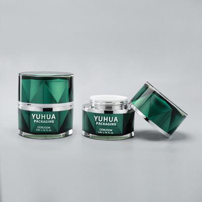 Vase de crème en plastique de luxe 50g vide vert à double paroi Vase cosmétique pour soins de la peau