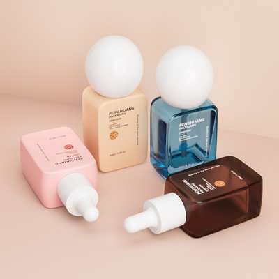 Flacons de fond de teint de luxe en gros 30ML, bouchon sphérique rond, fond épais, flacons de fond de teint liquide vides