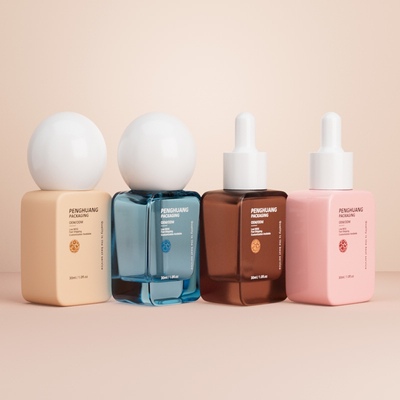 Flacons de fond de teint de luxe en gros 30ML, bouchon sphérique rond, fond épais, flacons de fond de teint liquide vides