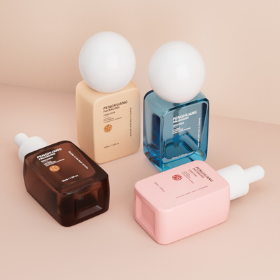 Flacons de fond de teint de luxe en gros 30ML, bouchon sphérique rond, fond épais, flacons de fond de teint liquide vides