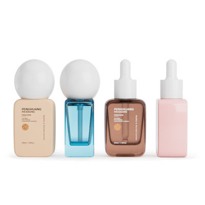 Flacons pompes en gros vides 30ML, bouchon boule rond, flacons de fond de teint liquide en verre carré