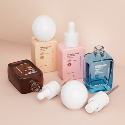 Flacons pompes en gros vides 30ML, bouchon boule rond, flacons de fond de teint liquide en verre carré