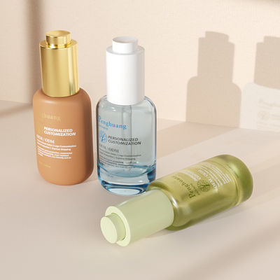 Bouteilles de gouttelette de sérum en verre personnalisées 30 ml Bouteille en verre d'huile de Hiar verte avec gouttelette de pression