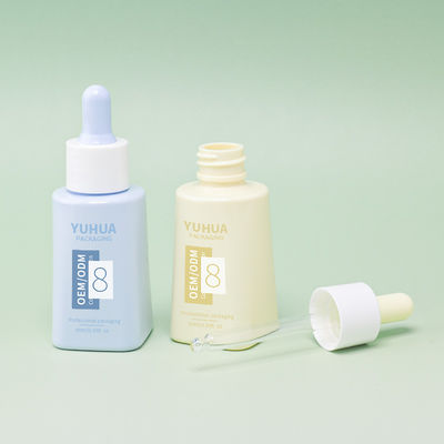 Bouteille compte-gouttes de sérum carrée en PET 50 ml avec bouchon en caoutchouc