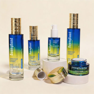 Ensemble de bouteilles en verre dégradé de luxe personnalisé pour les emballages de soins de la peau et de la beauté OEM ODM Ensemble de bouteilles en verre cosmétique avec pot