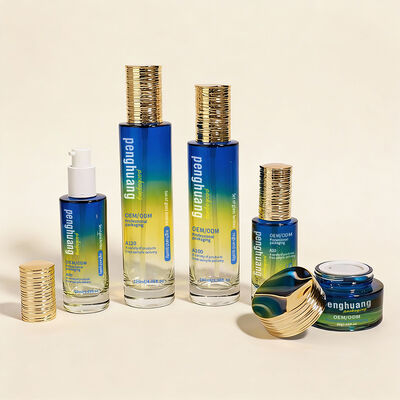 Ensemble de bouteilles en verre dégradé de luxe personnalisé pour les emballages de soins de la peau et de la beauté OEM ODM Ensemble de bouteilles en verre cosmétique avec pot