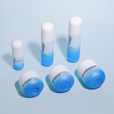 Ensemble d'emballages cosmétiques en verre offrant une surface de manipulation par sérigraphie avec logo personnalisé et personnalisation des couleurs