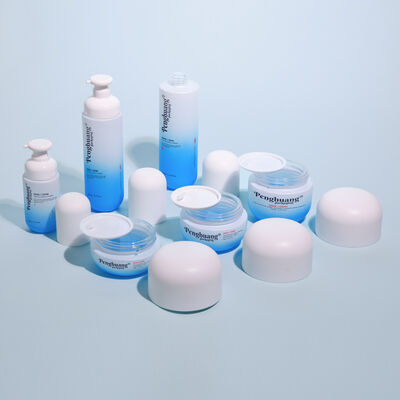 Ensemble d'emballages cosmétiques en verre offrant une surface de manipulation par sérigraphie avec logo personnalisé et personnalisation des couleurs