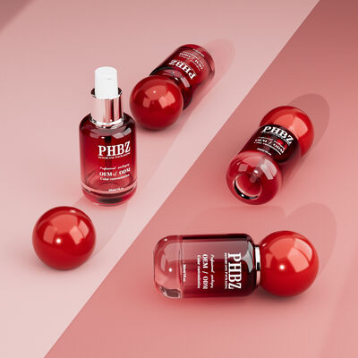 Flacon cosmétique vide en verre dégradé rouge de 30 ml / 1 oz avec bouchon à bille ronde, emballage de soins de la peau personnalisé couleur OEM ODM pour lotion et huile essentielle