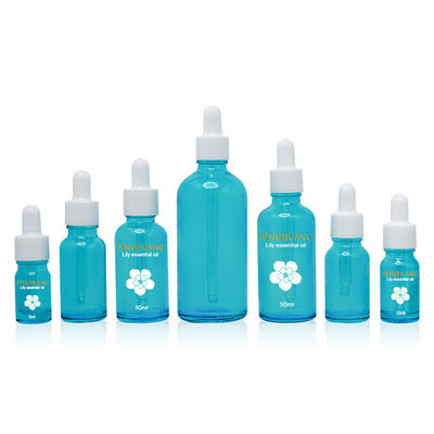 Bouteille en verre d'Essentail de compte-gouttes en bambou bleu d'huile avec Logo Printing fait sur commande