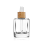 Face Cosmetic Packaging Clear Glass Serum Dropper Bottle With Bamboo Lid