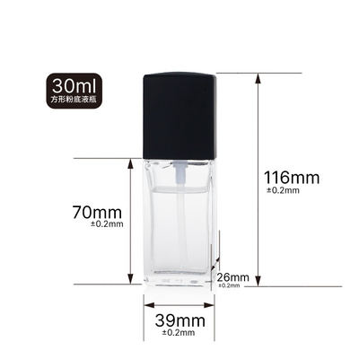 Bouteille en verre liquide vide de base de 30 ml de forme carrée avec pompe supérieure en or