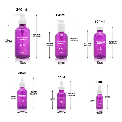 le verre pourpre de 60ml Boston met la bouteille en bouteille de compte-gouttes de sérum de soins de la peau d'huile essentielle du massage 2oz
