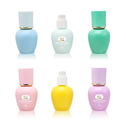 Bouteille cosmétique en verre de base de la couleur 30ml de base de bouteille de lotion de pompe d'emballage en gros en verre fait sur commande de soins de la peau