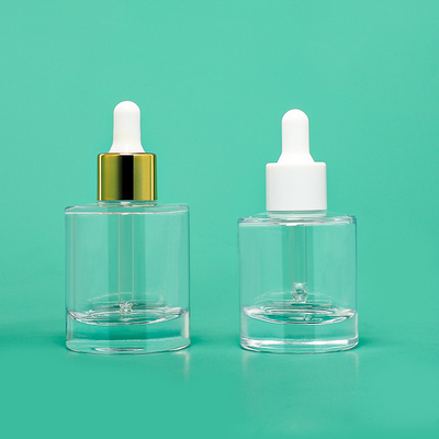 Pipette claire 50ml de pompe de poussée de bouteille en verre de compte-gouttes d'huile de sérum