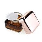 50g Square Shape Amber Glass Jar Empty Cream Container With Rose Gold Cap