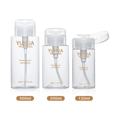 Toner 12ml 200ml 300ml de pompe de presse de bouteille d'emballage de dissolvant de bouteille en plastique clair