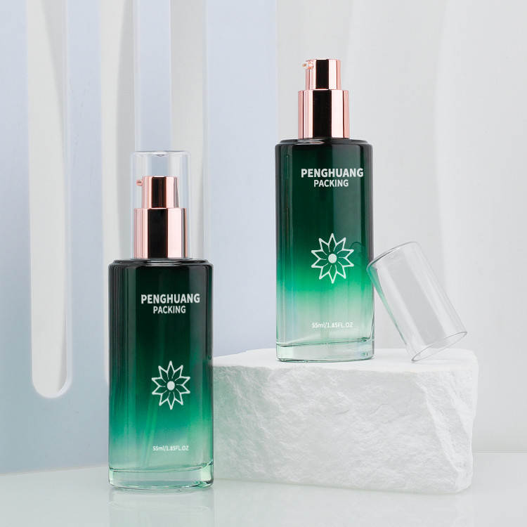 la bouteille de lotion en verre de la beauté 55ml a givré la lotion le cadeau que cosmétique de bouteille a placé le vert d'emballage de soins de la peau