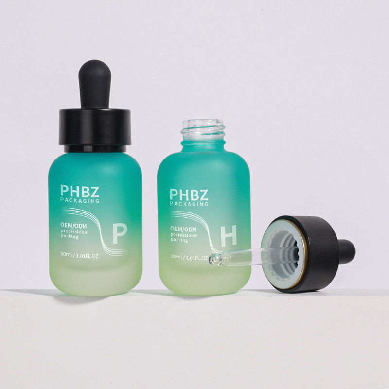 Selon les exigences du client, flacons compte-gouttes de sérum en verre de 30 ml, ronds, mats, avec bouchon de type durable et option d'emballage