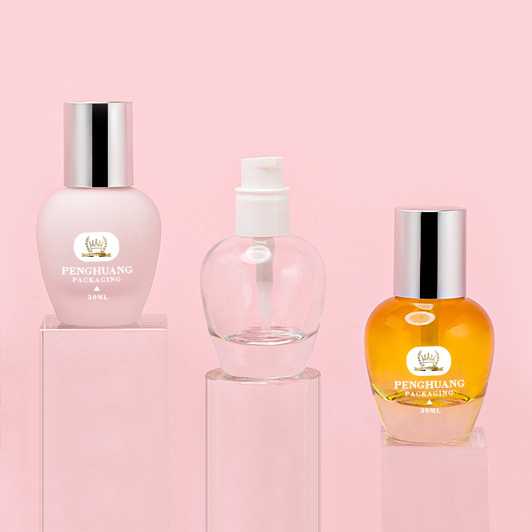 Bouteille cosmétique en verre de base de la couleur 30ml de base de bouteille de lotion de pompe d'emballage en gros en verre fait sur commande de soins de la peau