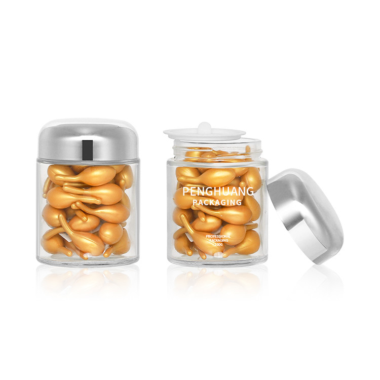 Conteneur rond en verre de la capsule 100g avec le pot en verre Packaing de Rose Golden Cap Sliver Cap