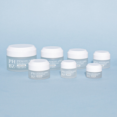 Pot cosmétique en verre mat 5-100g, pot à crème pour le visage à fond rond avec couvercle blanc