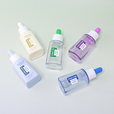 Bouteille compte-gouttes de sérum carrée en PET 50 ml avec bouchon en caoutchouc