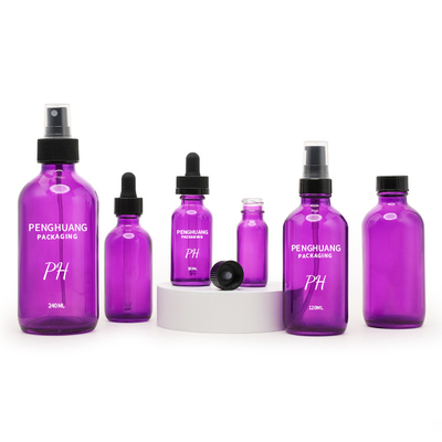 le verre pourpre de 60ml Boston met la bouteille en bouteille de compte-gouttes de sérum de soins de la peau d'huile essentielle du massage 2oz