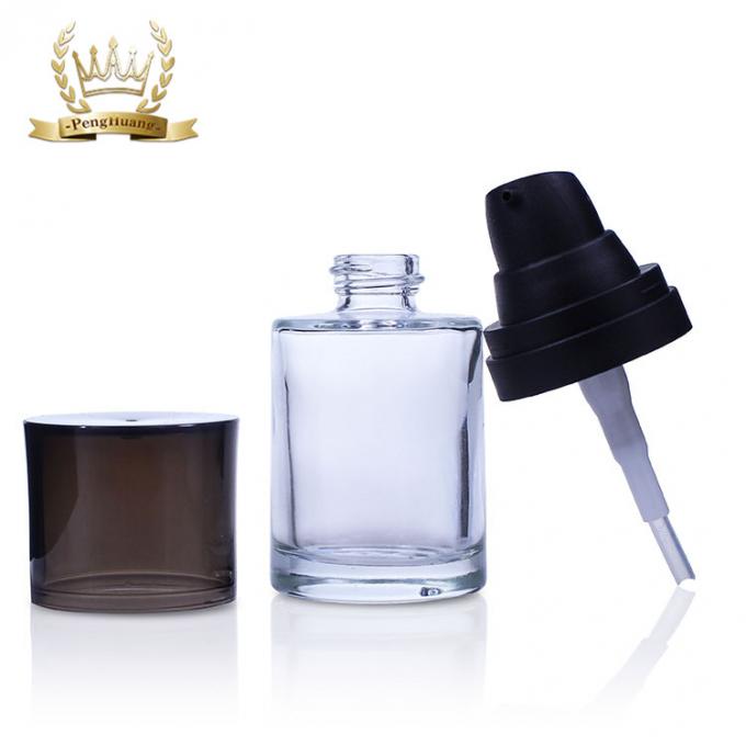 Bouteille cosmétique en verre claire de haute qualité de base de visage de l'emballage 30ml avec la pompe