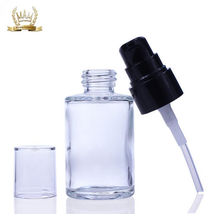 Bouteille vide de lotion de pompe de Clear Black, cosmétique de empaquetage de bouteille en verre de base liquide