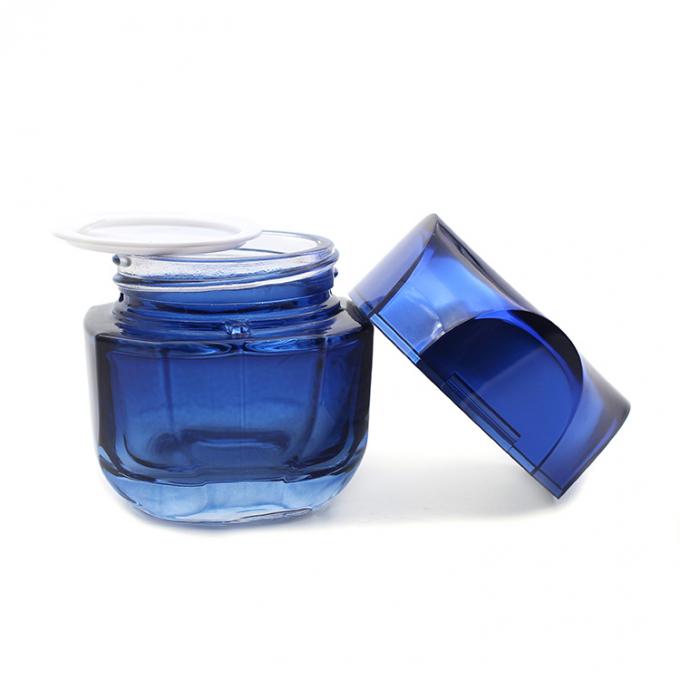 Ensemble en verre de vente chaud de pot de pot cosmétique bleu vide de luxe de haute qualité de la place 50g