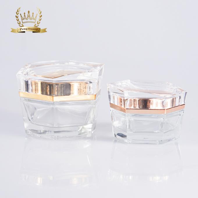30g 50g a adapté le verre aux besoins du client de empaquetage de pot crème cosmétique de luxe avec la pompe acrylique de chapeau et d'or